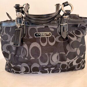 Authentic Coach Signature Shoulder Bag – Black/Grey, 13" x 8.5" x 6"